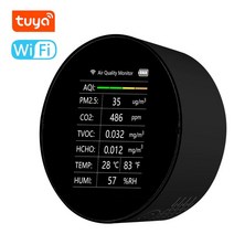 공기질측정기 투야 와이파이 7 in 1 PM2.5 TVOC CO2 HCHO 온도 습도 AQI 가정 사무실 자동차 모니터, 없음, 1.Black-Tuya WiFi