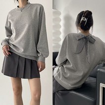 퍼니걸스 5465 체크 뒷 리본 퍼프 긴팔 맨투맨 티셔츠 여성의류