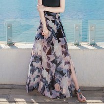 쉬폰롱스커트 여름 a라인 여성 슬림 비치 슬릿 롱스커트