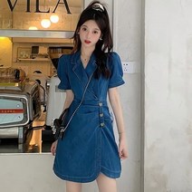 바보사랑 여성 여름 데일리 핀턱 데님 원피스 드레스.디작소