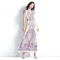 여성 여름 럭셔리 궁중풍 브이넥 쁘띠 플라잉 원피스 해외 디자이너 화사한 모임 드레스