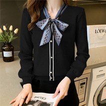 여성 리본 부드러운 긴팔니트 하늘비즈 C11 Y541A683
