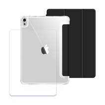 투에이비 아이패드 에어5 에어4 10.9 반투명 스마트 커버 케이스+9H 강화유리, 블랙