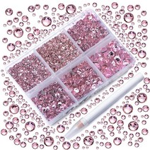 AD Beads 4300피스 플랫 백 네일 아트 라인스톤 라운드 비즈 6가지 사이즈 (26.5mm) 보관 정리함 상자 포함 폰 장식 공예 DIY용 피킹 펜 (혼합 색상) 441, Pink