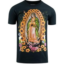 ShirtBANC 남성용 그래픽 셔츠 Virgen de Guadalupe 티셔츠 해바라기 성모 마리아 블랙.
