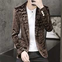코지 업 가을 남성 골드 벨벳 정장 레터링 프린트 스몰 정장 코트 트렌드