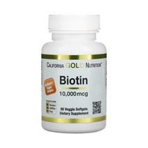 캘리포니아 골드 뉴트리션 Biotin 비오틴 10 000mcg 90정 베지 소프트젤 (Modified 타피오카 전분 말티톨) 해바라기 레시틴