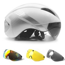 자전거 헬멧 경량 사이클링 에어로 tt 시간 시험 여성용 남성 고글 경주 도로 렌즈, 화이트 실버 3렌즈, 내가 57-61cm