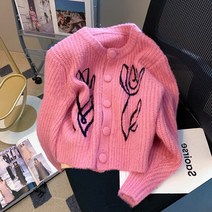 꽃무늬가디건 OCEANLOVE-빈티지 싱글 브레스트 핑크 꽃 프린트 스웨터 여성용 일본 스타일 가을 겨울