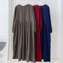 어깨 셔링 핀탁 주름 허리끈 라운드넥 롱원피스