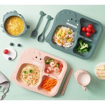 공룡식기 5종세트 유아 어린이 아기식판 친환경 어린이집 생일선물 답례품 나눔접시 식습관개선 공룡식판 캐릭터식판 핑크 그린