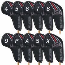 BIG TEETH Golf Iron Covers 롱 넥 아이언 헤드 커버 10개 USA 골프 블랙 커버 클럽 숫자 테일러메이드 M2 캘러웨이 로그 X 핑 G710에 적합1317
