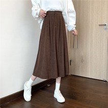 빈티지 코듀로이 Pleated 치마 여성 두꺼운 가을 겨울 한국어 패션 높은 허리 벨벳 미디 긴 a-라인