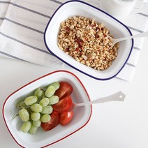 법랑 베이커 파이 접시 감성캠핑 그릇, 블루라인, 1개