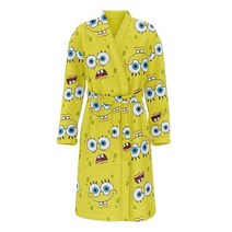 SpongeBob SquarePantsSUPER PLUSH 스폰지밥 헤드 토스 디자인의 전체 길이 긴소매 플리스 랩 로브 프리 사이즈 스폰지페이스
