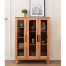 높은 내츄럴 원목 유리 주방 수납장 900 / 엔틱 사이드 다기장 다용도 장식