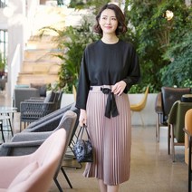 조이마담 ON1310 허리끈 플리츠배색 원피스