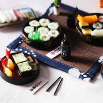 미니어처 일식초밥도시락 5종세트 (도시락 젓가락 젓가락통 술 젓가락받침) 구체관절인형용 파올라레이나 큐베이비 육일돌, 레드접시