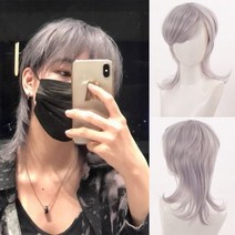 울프컷 장발 패션 노인 남성 웨이브 중년 남자 숏머리 선물 탈모 숏컷, 옵션 자연 색상