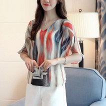 루스 여성 여름 프린팅 블라우스