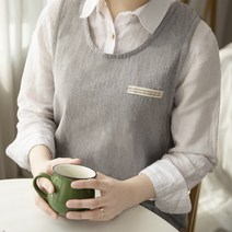 오가닉라이프 린넨 앞치마 모음 원피스형 앞치마 예쁜 앞치마 이니셜 자수 나염 가능, 모던 프리미엄 앞치마 그레이 XL, ., .