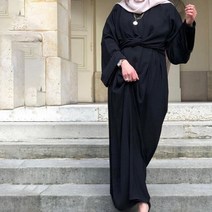 세계 전통 의상 이슬람 패션 히잡 롱 드레스 여성용 띠 단색 이슬람 의류 abaya 아프리카 드레스 여성용 musulman djellaba