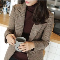 DFMEI 봄여름 신상품 패션 여성복류 Casual suit 가을 하이 엔드 거리 정장 재킷 여성 커피 컬러 격자 무늬 영국 스타일 캐주얼 패션 모직 정장