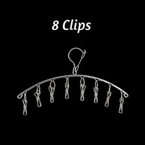 캠핑 건조대 스테인레스 스틸 옷 건조 옷걸이 방풍 의류 랙 클립 양말 세탁 옷걸이, 8개의 클립