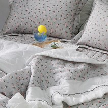 단잠 여름이불 스노우리플 시어서커 리리 플라워 침대패드 요 카페트 SS Q, 그레이