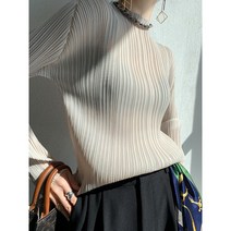 플리츠 슬림핏 스트라이프 긴팔 프리사이즈 주름티셔츠