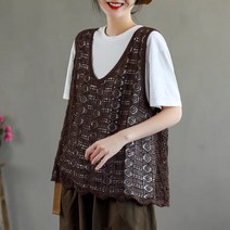 봄가을 뷔스티에 조끼 민소매 코바늘 그물 니트 뜨개 자수 펀칭 나시