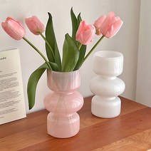 파스텔 잘록 유리 화병 4color 튤립화병 빈티지오브제 빈티지화병 꽃화병 꽃병, 핑크