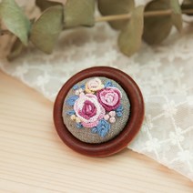 B001 천연원목브로치 프랑스자수 재료 반제품, 브라운, 1개