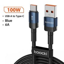 Toocki USB 유형 C 케이블 100W PD 충전기 데이터 삼성 화웨이 P50 Xiaomi POCO f3 0.25 3M156103, 1m, Blue
