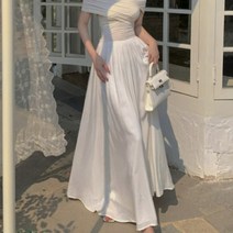 오프숄더 심플 셔링 플레어 하객룩 롱원피스