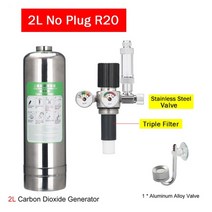 2l1l co2 발전기 수족관 물고기 탱크 diy 고압 스테인레스 스틸 가스 실린더 + 알루미늄 밸브 co2 반응기 키트, r20 2l 플러그 없음