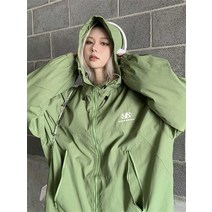 여성 바람막이점퍼 등산 방수 바람막이자켓 그린 윈드 브레이커 자켓 오버 사이즈 힙합