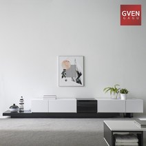 GVEN 지벤 뉴 노르마니 콘센트 유리도어 거실장 GL, 블랙, 그레이화이트