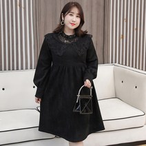 빅사이즈 큐티 레이스 패치 스웨이드 원피스