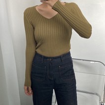 뜨개진 여성용 부드러운 데이윈 브이넥 골지 니트