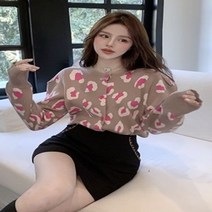 여성 레오파드 니트 가디건 멋스러운 봄 코디
