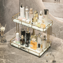 오브민 골드 마블 2단 욕실선반 트레이 화장품 정리대, 화이트대리석무늬