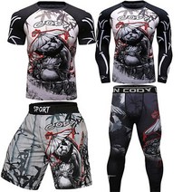 입문용 연습용 주짓수 도복 래쉬가드 Rashguard Bjj Gi MMA 티셔츠 + 바지 무에타이 압축 남자 Sportsuits