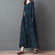 SAMARA 빅사이즈 다크그린체크 롱 원피스[MW03268PP]