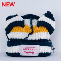 겨울 모자 비니 털 두꺼운 캐주얼 무난한 Loverboy-고양이 귀 니트 더블 레이어 따뜻한 돼지 모직 귀여운 패션 후드 틈새 힙합 개성 있는, [01] one size, [12] D Navy blue