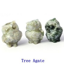 스톤 천연자수정원석 크리스탈 천연 원석 올빼미 작은 입상 자연석 치유 미니어처 동물 그림 장식 요정 정원 수족관 물고기 탱크 공예, Tree Agate+3 PCS