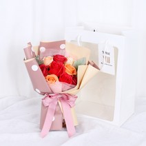 땡땡이비누장미꽃다발(+쇼핑백 증정) 어버이날 스승의날 성년의날 장미 비누꽃 선물, 핑크