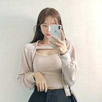 드레스날다 크리미라떼 나시티 스트랩 볼레로 가디건 세트