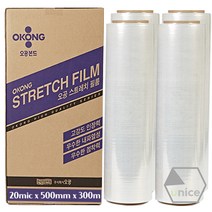 [유니스몰/정품 정규격보장] 오공 스트레치필름 공업용랩 4롤(1BOX), 1박스, 20mic  x 500mm x 300m