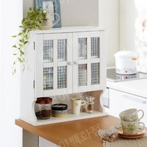 옛날 찬장 벽걸이 원목 찻장 컵 차 보관함 장식장, 이중문, 더블 도어 스몰 브라운